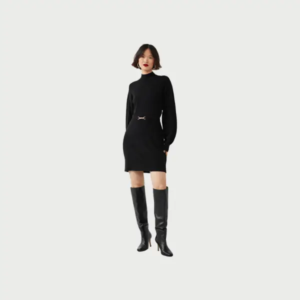 Belted Cashmere Mini Dress - black