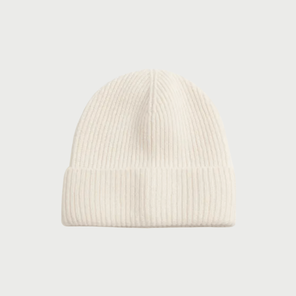 Ribbed Cashmere Knit Beanie - cream
