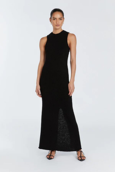 black boucle sheer maxi dress