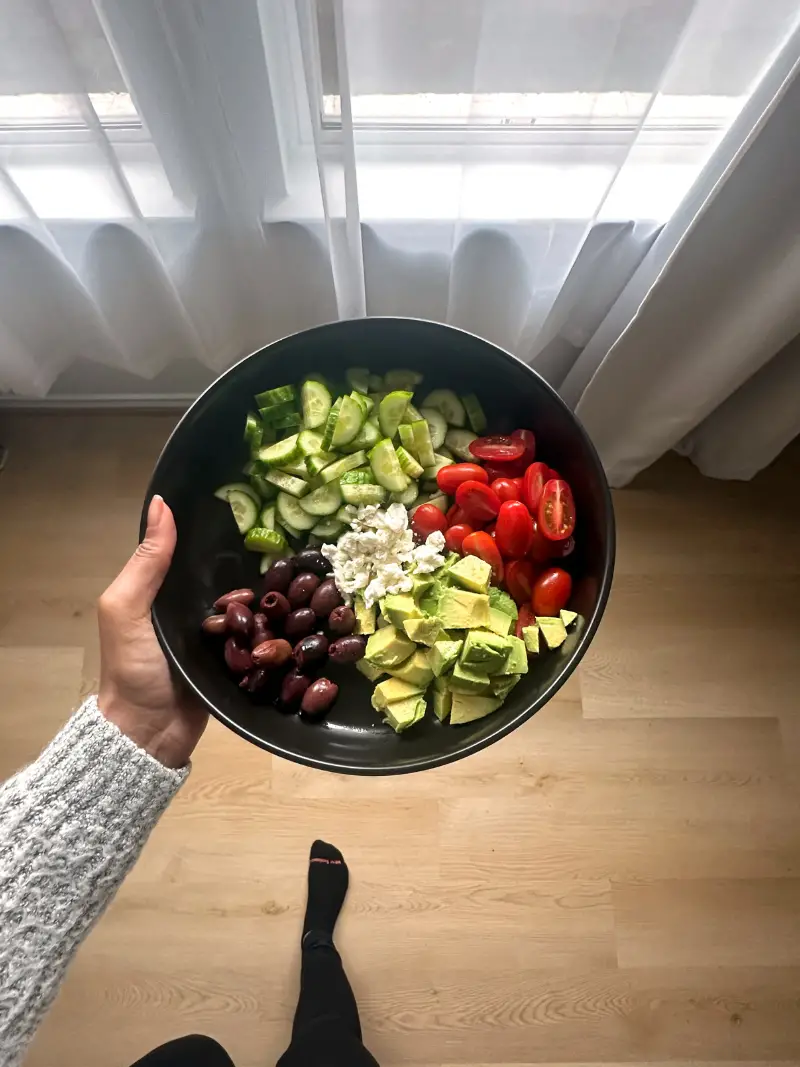 cucumber avocado and tomato salad in modern house