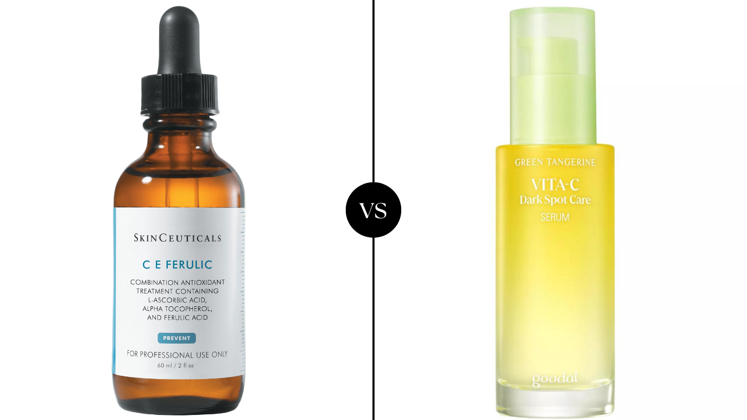 SkinCeuticals C E Ferulic Serum vsGoodal Green Tangerine Vita C Dark Spot Care Serum