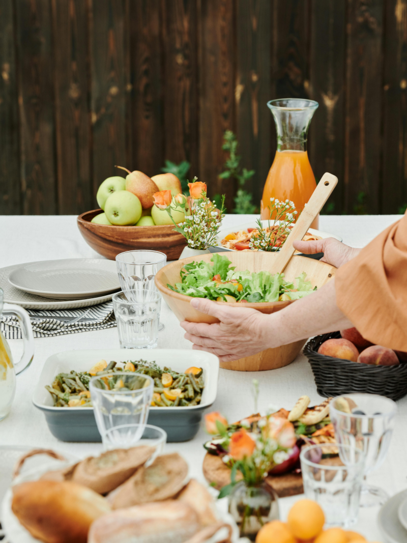 a table with healthy dishes on it