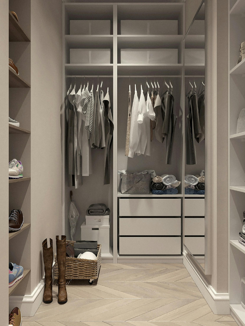 minimal, neutral colored closet